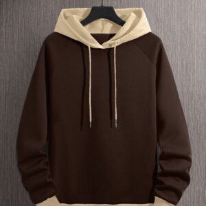 Men Colourblock Thermal Lined Raglan Sleeve Drawstring Hoodie