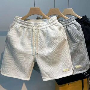 Men's Casual Jogging Sport Short Pants Wave Pattern Male Loose - White